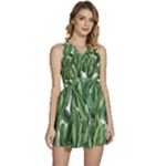 Green banana leaves Sleeveless High Waist Mini Dress