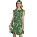 Green banana leaves Cap Sleeve High Waist Dress