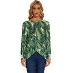 Green banana leaves Long Sleeve Crew Neck Pullover Top