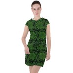 Green Floral Pattern Floral Greek Ornaments Drawstring Hooded Dress
