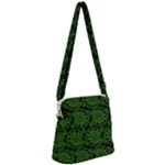 Green Floral Pattern Floral Greek Ornaments Zipper Messenger Bag