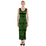 Green Floral Pattern Floral Greek Ornaments Fitted Maxi Dress