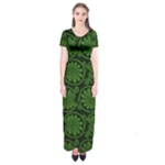 Green Floral Pattern Floral Greek Ornaments Short Sleeve Maxi Dress