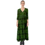Green Floral Pattern Floral Greek Ornaments Button Up Boho Maxi Dress