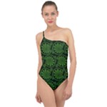 Green Floral Pattern Floral Greek Ornaments Classic One Shoulder Swimsuit
