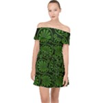Green Floral Pattern Floral Greek Ornaments Off Shoulder Chiffon Dress