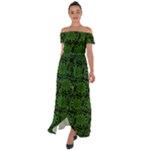 Green Floral Pattern Floral Greek Ornaments Off Shoulder Open Front Chiffon Dress