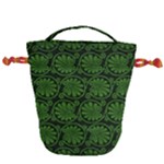 Green Floral Pattern Floral Greek Ornaments Drawstring Bucket Bag