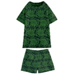 Green Floral Pattern Floral Greek Ornaments Kids  Swim T-Shirt and Shorts Set