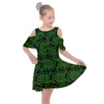 Green Floral Pattern Floral Greek Ornaments Kids  Shoulder Cutout Chiffon Dress