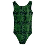 Green Floral Pattern Floral Greek Ornaments Kids  Cut-Out Back One Piece Swimsuit