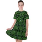 Green Floral Pattern Floral Greek Ornaments Short Sleeve Shoulder Cut Out Dress 