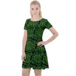 Green Floral Pattern Floral Greek Ornaments Cap Sleeve Velour Dress 