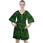 Green Floral Pattern Floral Greek Ornaments Boho Button Up Dress