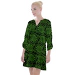 Green Floral Pattern Floral Greek Ornaments Open Neck Shift Dress