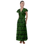 Green Floral Pattern Floral Greek Ornaments Flutter Sleeve Maxi Dress