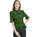 Green Floral Pattern Floral Greek Ornaments Frill Neck Blouse