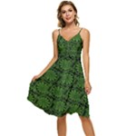 Green Floral Pattern Floral Greek Ornaments Sleeveless Tie Front Chiffon Dress