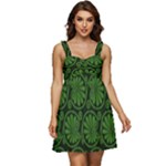 Green Floral Pattern Floral Greek Ornaments Ruffle Strap Babydoll Chiffon Dress