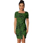Green Floral Pattern Floral Greek Ornaments Fitted Knot Split End Bodycon Dress