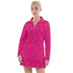 Pink Pattern, Abstract, Background, Bright Women s Long Sleeve Casual Dress