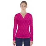 Pink Pattern, Abstract, Background, Bright V-Neck Long Sleeve Top