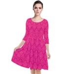 Pink Pattern, Abstract, Background, Bright Quarter Sleeve Waist Band Dress