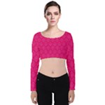 Pink Pattern, Abstract, Background, Bright Velvet Long Sleeve Crop Top