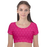 Pink Pattern, Abstract, Background, Bright Velvet Short Sleeve Crop Top 