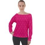 Pink Pattern, Abstract, Background, Bright Off Shoulder Long Sleeve Velour Top