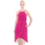 Pink Pattern, Abstract, Background, Bright High-Low Halter Chiffon Dress 