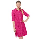 Pink Pattern, Abstract, Background, Bright Long Sleeve Mini Shirt Dress