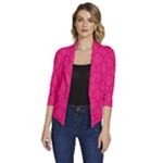 Pink Pattern, Abstract, Background, Bright Women s Draped Front 3/4 Sleeve Shawl Collar Jacket