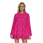 Pink Pattern, Abstract, Background, Bright Round Neck Long Sleeve Bohemian Style Chiffon Mini Dress