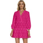 Pink Pattern, Abstract, Background, Bright V-Neck Placket Mini Dress