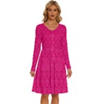 Pink Pattern, Abstract, Background, Bright Long Sleeve Dress With Pocket