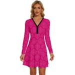 Pink Pattern, Abstract, Background, Bright Long Sleeve Deep V Mini Dress 
