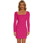 Pink Pattern, Abstract, Background, Bright Long Sleeve Square Neck Bodycon Velvet Dress