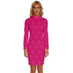Pink Pattern, Abstract, Background, Bright Long Sleeve Shirt Collar Bodycon Dress