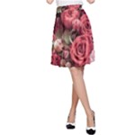 Pink Roses Flowers Love Nature A-Line Skirt
