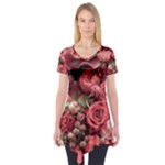 Pink Roses Flowers Love Nature Short Sleeve Tunic 