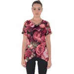 Pink Roses Flowers Love Nature Cut Out Side Drop T-Shirt