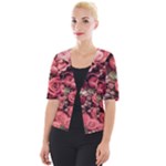Pink Roses Flowers Love Nature Cropped Button Cardigan