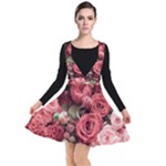 Pink Roses Flowers Love Nature Plunge Pinafore Dress