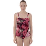 Pink Roses Flowers Love Nature Twist Front Tankini Set
