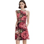 Pink Roses Flowers Love Nature Cocktail Party Halter Sleeveless Dress With Pockets