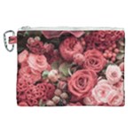 Pink Roses Flowers Love Nature Canvas Cosmetic Bag (XL)