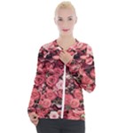 Pink Roses Flowers Love Nature Casual Zip Up Jacket