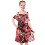 Pink Roses Flowers Love Nature Kids  Cut Out Shoulders Chiffon Dress