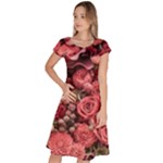 Pink Roses Flowers Love Nature Classic Short Sleeve Dress